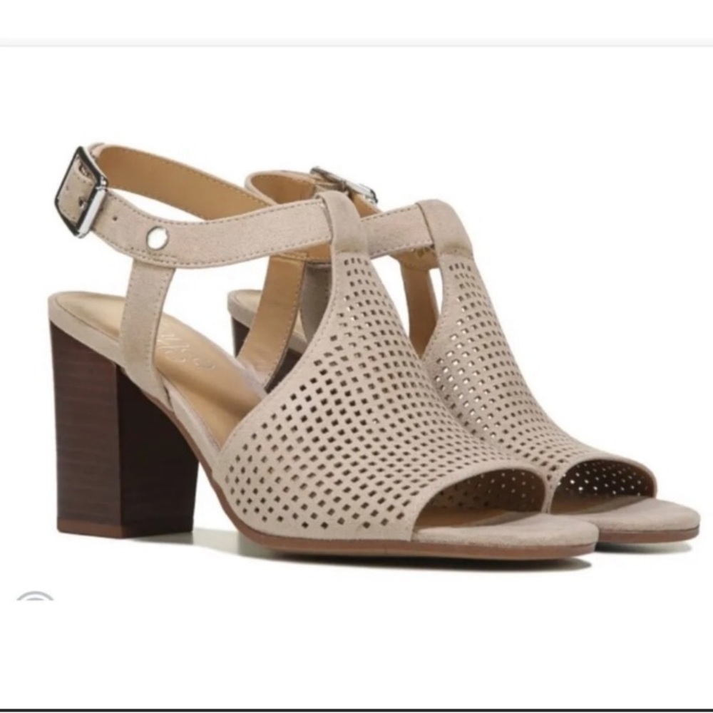 FRANCO SARTO Molly Perforated Faux Suede Peep Toe Slingback Heels Sandals 6